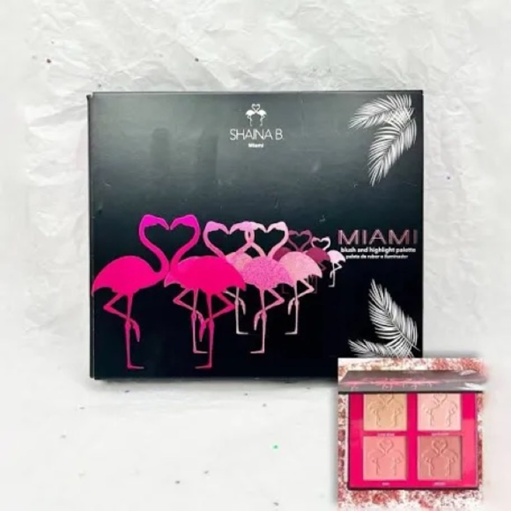 SHAINA B Miami Blush/Highlighter Palette - Pink and Gold Shades + Free Brush